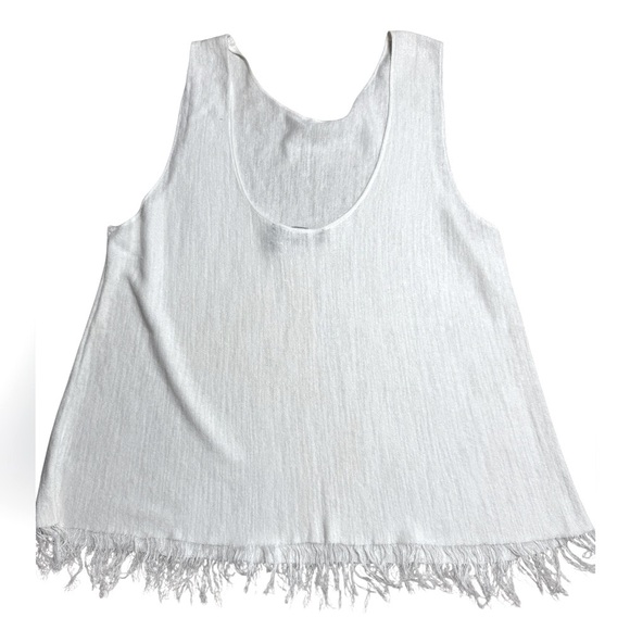 Theory White Fringe Hem Tank Top Size L - Picture 4 of 5